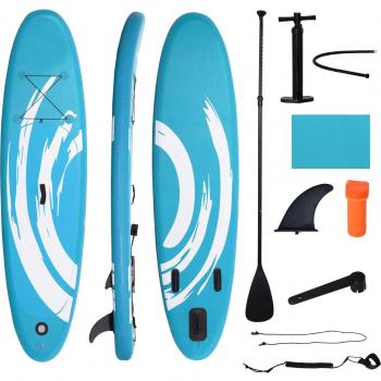 Tabla de Paddle Surf Hinchable Outsunny con Remo Azul 300x76x15 cm