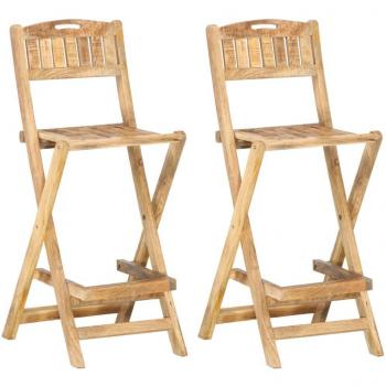 Folding Outdoor Bar Chairs Set of 2 Solid Mango Wood