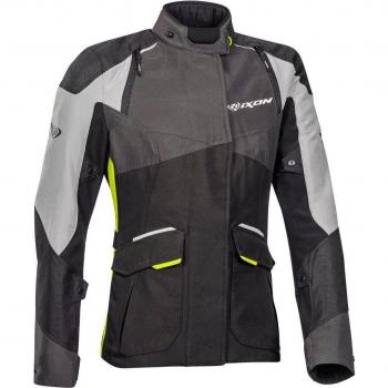 Ixon Chaqueta de Moto para Mujer Balder Negro-Gris-Amarillo Brillante, chaqueta textil, diseño femenino, color negro con detalles en gris y amarillo brillante, talla XS