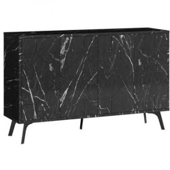 Aparador 4 puertas L123 cm negro, aglomerado laminado, mármol negro, dimensiones: 77x123cm, color: negro