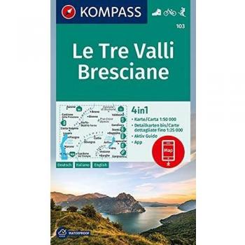 Mapa excursionista y topográfico 1:50.000 Le Tre Valli Bresciane con guía de actividades y mapas detallados, incluye uso offline en la app KOMPASS