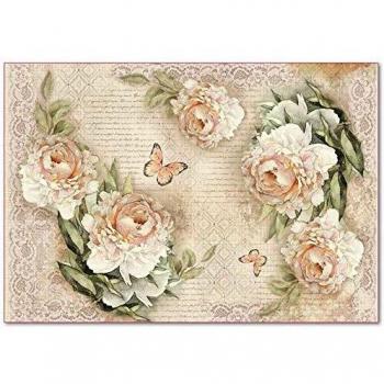 Stamperia Papel de arroz Peony and Laces, 48 x 33 cm, Multicolor