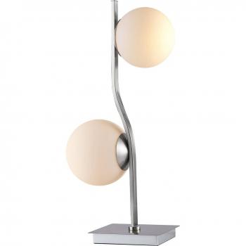 Lámpara de mesa Lindby Avalyn, moderna, color blanco y níquel, hecha de vidrio, para salón y comedor, 2 llamas E14