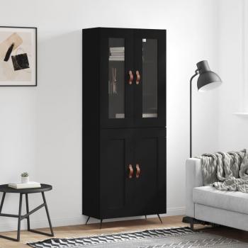 Aparador Alto Negro 69,5x34x180 cm de Madera Contrachapada con 2 Puertas y Cajón para Almacenaje Moderno