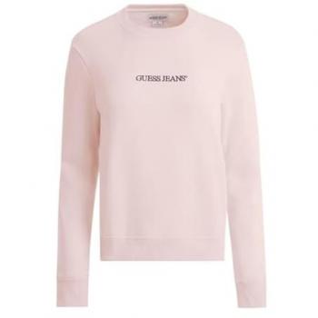 Guess Women's Classic Fit Pink Embroidered Logo Sweatshirt