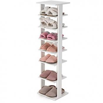 Estante Organizador de Zapatos de 8 Niveles Blanco para Entrada y Sala de Estar, Almacenamiento Compacto 27,5 x 26,5 x 110 cm