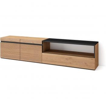 Mueble TV moderno de roble con almacenamiento para televisores hasta 80, 200x45x35cm