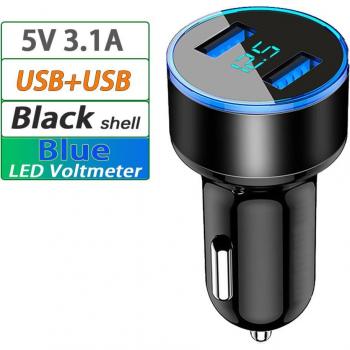 Cargador de coche USB Dual Rápido Universal 12V-24V con Pantalla LED 5V 3.1A, ABS, compatible con iPhone y Huawei