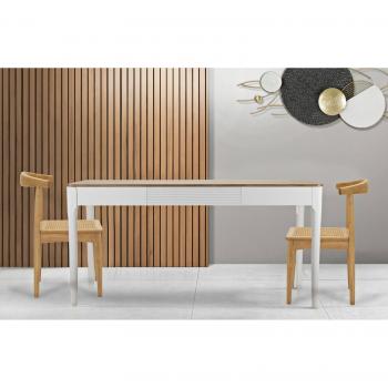 Mesa de comedor rectangular fija Dindga, estante de cocina y consola, 180x60 h80 cm, blanco y marrón