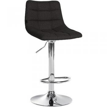 Taburete de Bar Jerry en Tela Negro y Cromado, Altura Ajustable, 360° Giratorio con Respaldo para Cocina y Lounge