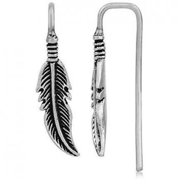 Córdoba Jewels | Pendientes en plata de ley 925 con diseño Ear Cuff Pluma Silver