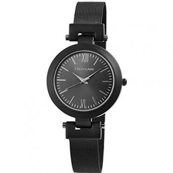 Reloj de Mujer Excellanc® con Correa de Malla Negra y Caja de Acero Inoxidable