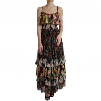 Dolce & Gabbana Multicolor Floral Chiffon Tiered Maxi Dress - IT40|S, Maxi Dresses, female, Multicolor, Size: XS