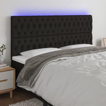 Cabecero LED Tejido Negro 180x7x111/128 cm con luces LED, dimensiones de 180 cm de ancho, 7 cm de grosor y altura ajustable entre 111 y 128 cm