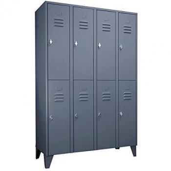 Taquilla de acero Eurokraft Wolf 223697 con patas, 8 compartimentos, puertas de pared completa, ancho de compartimento 300 mm, color azul grisáceo