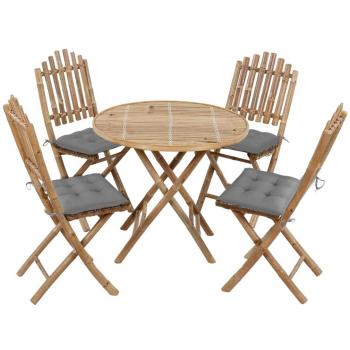 vidaXL Juego de comedor de jardín plegable con cojines 5 piezas bambú