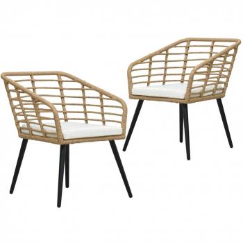 Garden Chairs with Cushions - 2 pcs Poly Rattan Oak