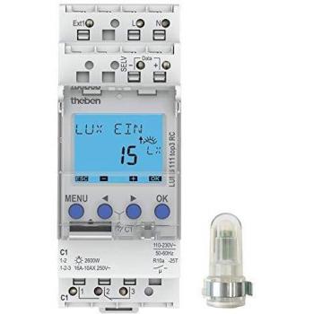Theben LUNA 111 Top3 AL Digital Twilight Switch with DIN Rail Mounting and Adjustable Light Sensor (1-99000 Lux, 230V, 16A)