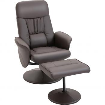 Sillón de Salón con Otomana Reposapiés Tapizado en PU Relax Reclinable Giratorio Respaldo Ajustable