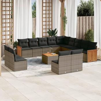 14-Piece Grey Poly Rattan Garden Sofa Set with Cushions