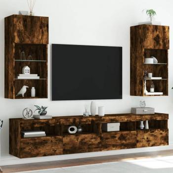 Mueble para TV con luces LED 2 uds 40,5x30x90 cm en roble ahumado marrón