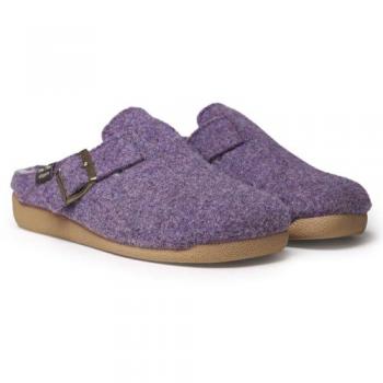 Zapatillas de casa cerradas de mujer MIMA-FP en fieltro morado con hebilla