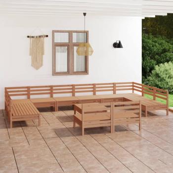 Juego de muebles de jardín 13 pzas madera maciza pino marrón miel