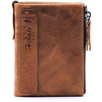 Hibate (Marrón) Cartera Cuero Hombre RFID Bloqueo Billetera Tarjetas de Crédito Carteras Piel Monedero
