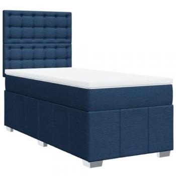 Cama box spring con colchón tela azul 80x200 cm Azul
