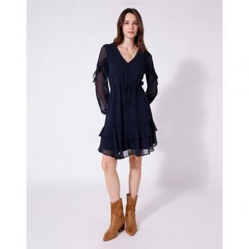 Naf Naf - Vestido corto a capas con volantes y cuello pico