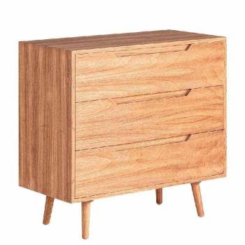 Cómoda Nórdica de Madera Mindi con 3 Cajones en Color Natural de 90x43x86cm