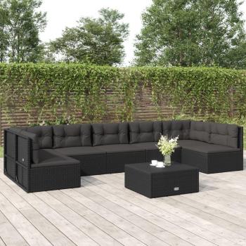 7 Piece Black Poly Rattan Garden Lounge Set with Cushions