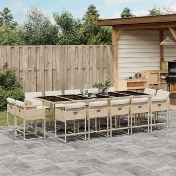15-Piece Beige Poly Rattan Garden Dining Set with Cushions