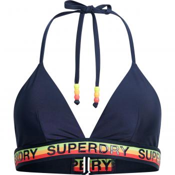 Top de bikini triangular Superdry para mujer con logo marino en colores azul, amarillo y rojo - Talla 8