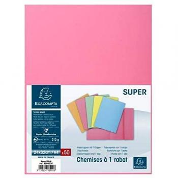 Exacompta 339003E - Lote de 50 Subcarpetas Super 250 con Solapa, Color Rosa