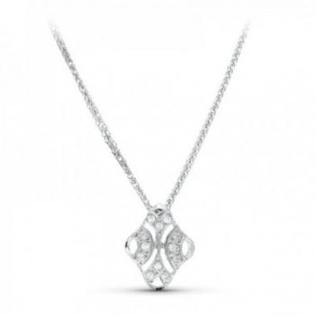 Gargantilla Oro Blanco 18k Mujer Colgante Rombo Calado Detalle Circonitas 45cm