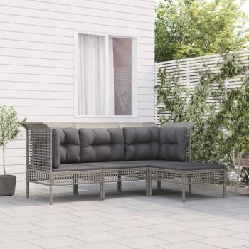 Set de muebles de jardín 4 piezas con cojines de Polyrattan gris