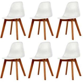 vidaXL 6x Dining Chairs White Solid Wood Leg Plastic Seat Kitchen Furniture