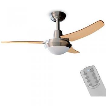 EnergySilence Aero 480 Ventilador de Techo con Mando a Distancia, Luz y 3 Velocidades, 65W, 3 Aspas, Diseño en Color Natural/Inox