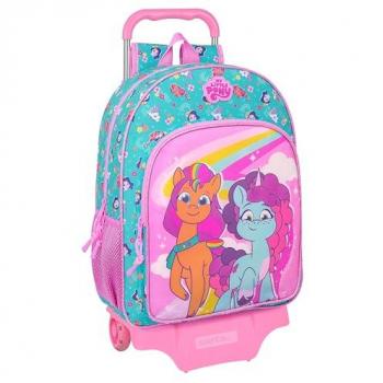 Mochila Escolar Grande con Carro Safta My Little Pony Magic, Adaptable a carro, Ideal para Niños en Edad Escolar, Cómoda y Versátil, Dimensiones 33x15x42 cm, Color Rosa/Turques