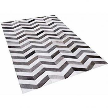 Alfombra Rectangular Moderna 140 x 200 cm de Piel de Vaca Gris Patchwork Zigzag