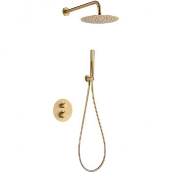 Conjunto ducha termostático empotrado Nápoles oro cepillado