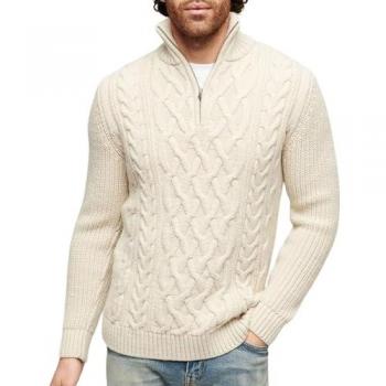 Superdry Jacob Cable Half-Zip Knit Sweater - Ecru - Men's Size S
