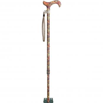 Elegante Bastone Derby, Regolabile in Altezza, con Venature a Ventaglio + 2 Puntali e Anello al Polso Beige