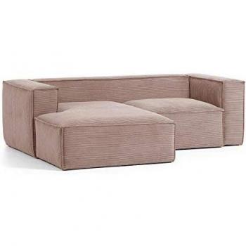 Kave Home - Sofá Blok 2 plazas Chaise Longue Izquierdo Pana Rosa 240 cm