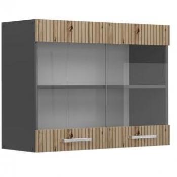 Armario de cocina con vidrio R-Line, Roble artesanal, 80 cm