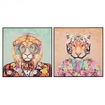 Set de 2 Cuadros Tigre/León con Marco Negro, Lienzo Multicolor 100x4x100cm - Agrega Estilo y Personalidad