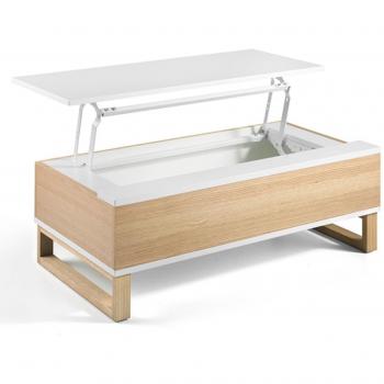 Mesa de Centro Elevable Royan MDF Roble y Lacado Blanco 110 cm