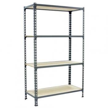 Estantería MADERCLICK SUPERPLUS 4/300 1500 GRIS/MADERA - Estantería metálica sin tornillos, kit de 4 baldas de madera ajustables, capacidad de 200 kg de punto de flex