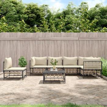 vidaXL 7-Piece Anthracite Poly Rattan Garden Lounge Set with Cushions